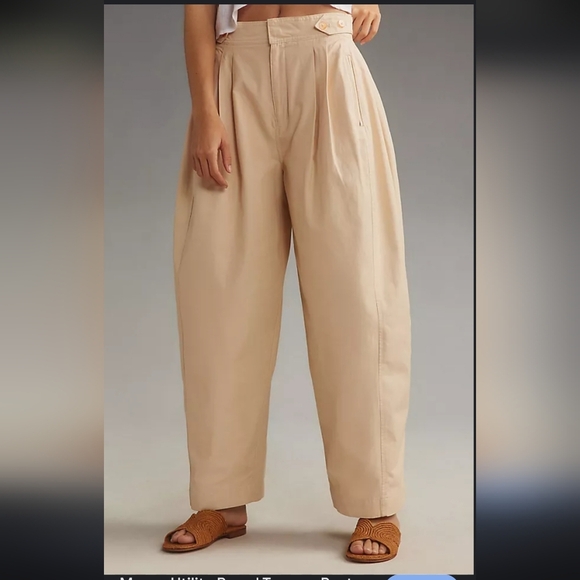 Anthropologie Maeve Utility Barrel Trouser Chino Neutral Pocket Pants NWOT - Picture 2 of 16